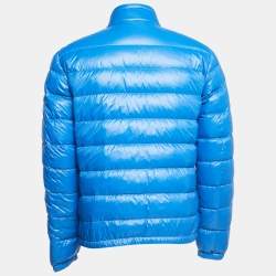 Prada Blue Quilted Nylon Logo Patch Zip Front Down Jacket L