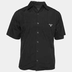 Pre Owned Prada Black Cotton Pocket Detail Short Sleeve Shirt M