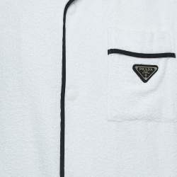 Prada White Terry Cotton Logo Plaque Short Sleeve Shirt L