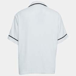 Prada White Terry Cotton Logo Plaque Short Sleeve Shirt L