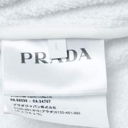 Prada White Terry Cotton Logo Plaque Short Sleeve Shirt L