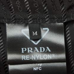 Pre Owned Prada Black Re-Nylon Logo Plaque Bowling Shirt M