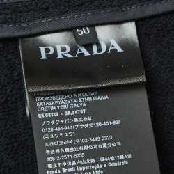 Prada Black Terry Cotton Logo Plaque Hooded Jacket L