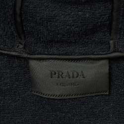 Prada Black Terry Cotton Logo Plaque Hooded Jacket L