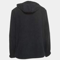 Prada Black Terry Cotton Logo Plaque Hooded Jacket L