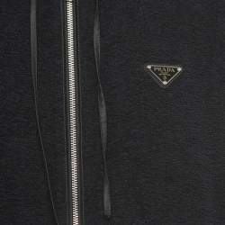 Prada Black Terry Cotton Logo Plaque Hooded Jacket L