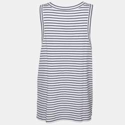 Pre Owned Prada White/Blue Striped Cotton Logo Detail Sleeveless T-Shirt XL