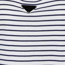 Pre Owned Prada White/Blue Striped Cotton Logo Detail Sleeveless T-Shirt XL
