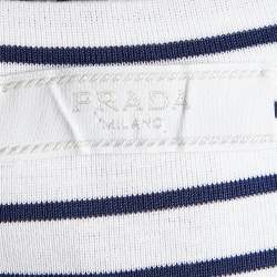 Pre Owned Prada White/Blue Striped Cotton Logo Detail Sleeveless T-Shirt XL