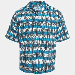 Pre Owned Prada Blue All-Over Print Cotton Buttoned Half Sleeve Shirt M