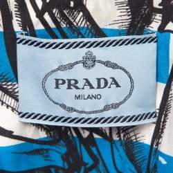 Pre Owned Prada Blue All-Over Print Cotton Buttoned Half Sleeve Shirt M