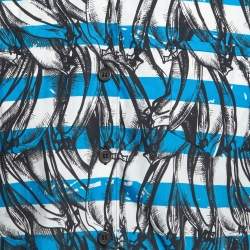 Pre Owned Prada Blue All-Over Print Cotton Buttoned Half Sleeve Shirt M