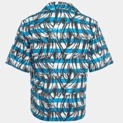 Pre Owned Prada Blue All-Over Print Cotton Buttoned Half Sleeve Shirt M