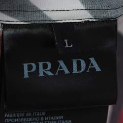 Prada Red/Black Floral Print Cotton Short Sleeve Shirt L
