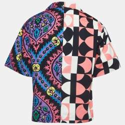 Prada Double Match Multicolor Printed Cotton Short Sleeve Shirt L 