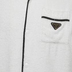 Prada White Terry Cotton Logo Detail Bowling Shirt L