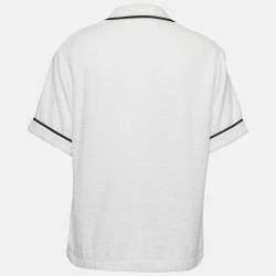 Prada White Terry Cotton Logo Detail Bowling Shirt L