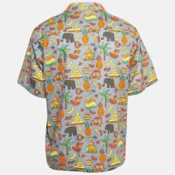 Prada Grey/Multicolor Printed Cotton Bowling Shirt XXL