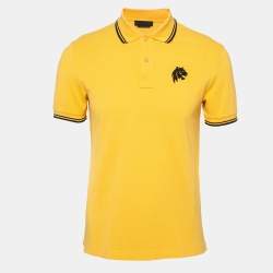 Pre Owned Prada Yellow Embroidered Cotton Pique Polo T-Shirt M