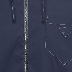 Pre Owned Prada Navy Blue Stretch Cotton Hooded Shirt XS