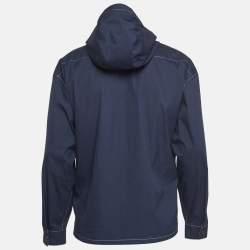 Pre Owned Prada Navy Blue Stretch Cotton Hooded Shirt XS