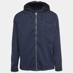 Pre Owned Prada Navy Blue Stretch Cotton Hooded Shirt XS