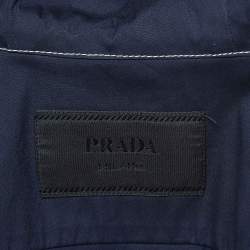 Pre Owned Prada Navy Blue Stretch Cotton Hooded Shirt XS