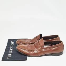 Prada Brown Leather Penny Slip On Loafers Size 43