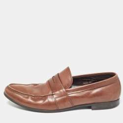 Prada Brown Leather Penny Slip On Loafers Size 43