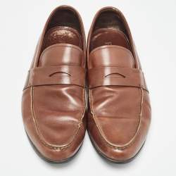 Prada Brown Leather Penny Slip On Loafers Size 43