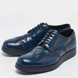 مملوكة مسبقًا Prada Blue Leather Oxford Sneakers Size 43.5