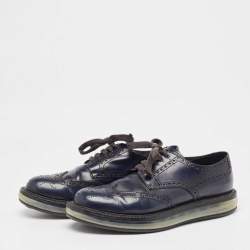 Prada Navy Blue Leather Lace Up Sneakers Size 42 