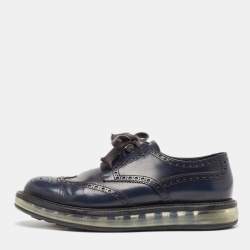 Prada Navy Blue Leather Lace Up Sneakers Size 42 