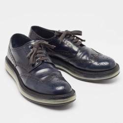 Prada Navy Blue Leather Lace Up Sneakers Size 42 