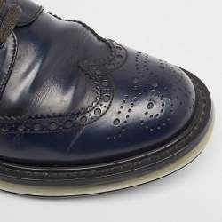 Prada Navy Blue Leather Lace Up Sneakers Size 42 