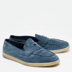 Prada Blue Suede Slip On Loafers Size 46