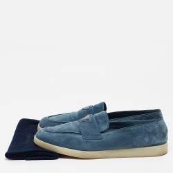 Prada Blue Suede Slip On Loafers Size 46