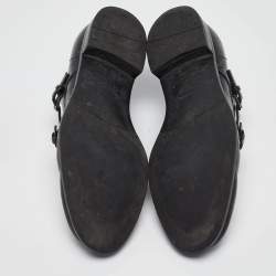 Prada Black Leather Double Monk Oxford Size 44