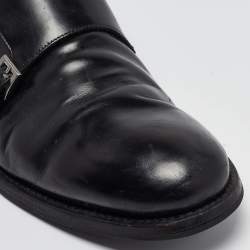 Prada Black Leather Double Monk Oxford Size 44