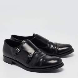 Prada Black Leather Double Monk Oxford Size 44
