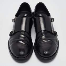 Prada Black Leather Double Monk Oxford Size 44