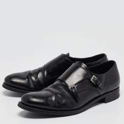 Prada Black Leather Double Monk Oxford Size 44