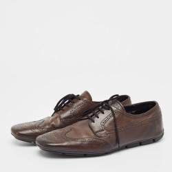 Prada Brown Brogue Leather Lace Up Oxfords Size 44