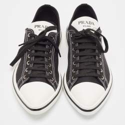 Prada Black Canvas Point-Toe Lace Up Sneakers Size 44.5