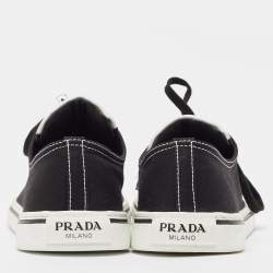 Prada Black Canvas Point-Toe Lace Up Sneakers Size 44.5