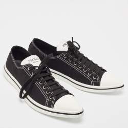 Prada Black Canvas Point-Toe Lace Up Sneakers Size 44.5