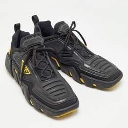 Prada Black/Yellow Techno Fabric and Rubber Low Top Sneakers Size 45