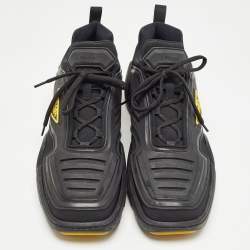 Prada Black/Yellow Techno Fabric and Rubber Low Top Sneakers Size 45