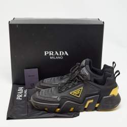 Prada Black/Yellow Techno Fabric and Rubber Low Top Sneakers Size 45