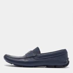 Prada Blue Leather Slip On Loafers Size 40